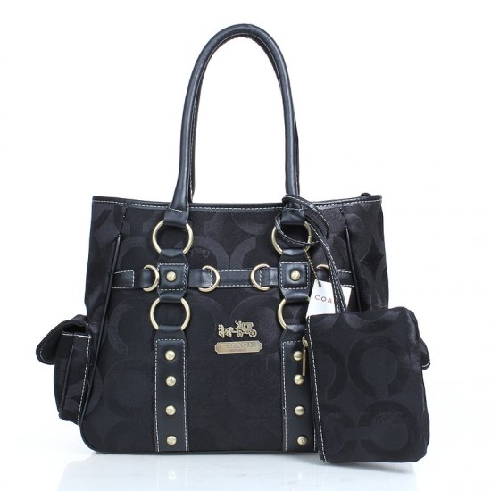 Coach Stud In Signature Medium Black Totes DZG | Coach Outlet Canada - Click Image to Close